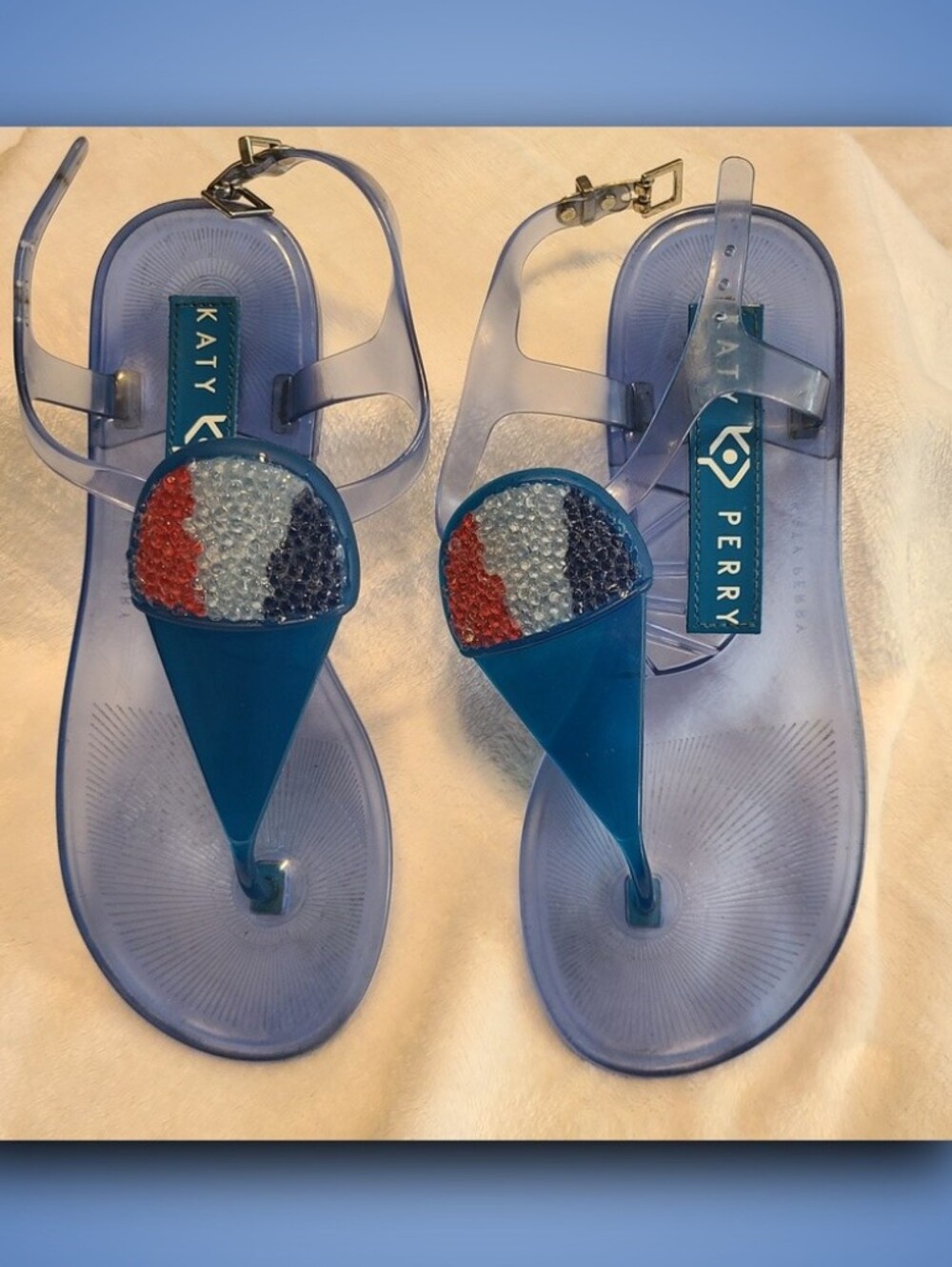 Katy Perry Geli Jelly Sandals Blue Snowcone Beaded Thong Size 5.5